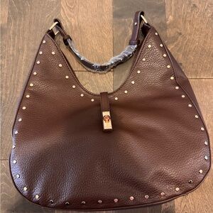 Brown Leather Studded Women's Bag